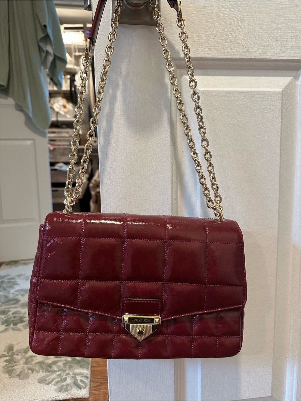 Michael Kors Extra Large Soho Quilted Berry Color Leather Chain Shoulder Bag – - Picture 1 of 10